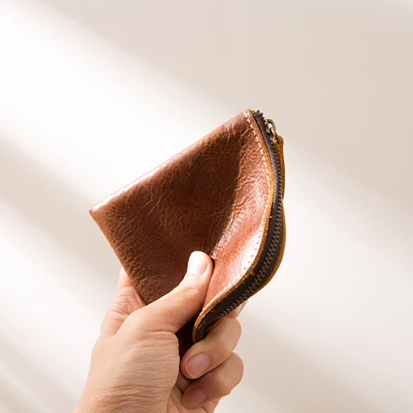 Original Hand-made Leather Short Zipper Wallet