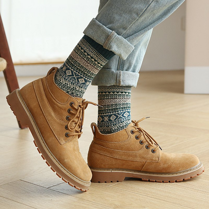 5 Pairs Men's Retro Ethnic Style Woolen Socks