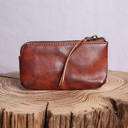 Retro Genuine Leather Short Zip Coin Purse Wallet