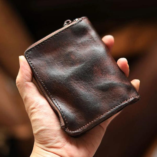 Retro Zipper Solid Small Bifold Wallet