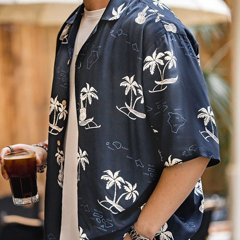 Retro Natural Coconut Buckle Aloha Shirt