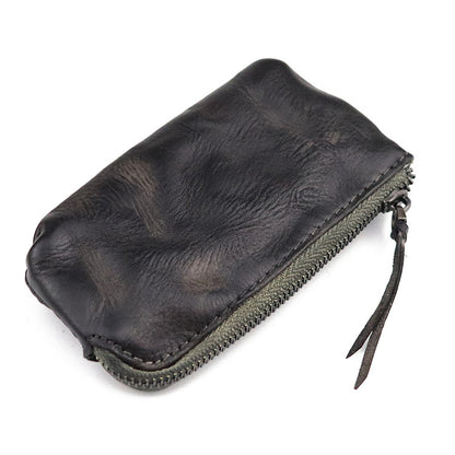 Retro Genuine Leather Short Zip Coin Purse Wallet