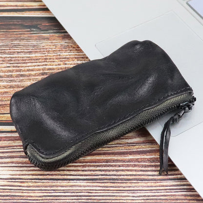 Retro Genuine Leather Short Zip Coin Purse Wallet