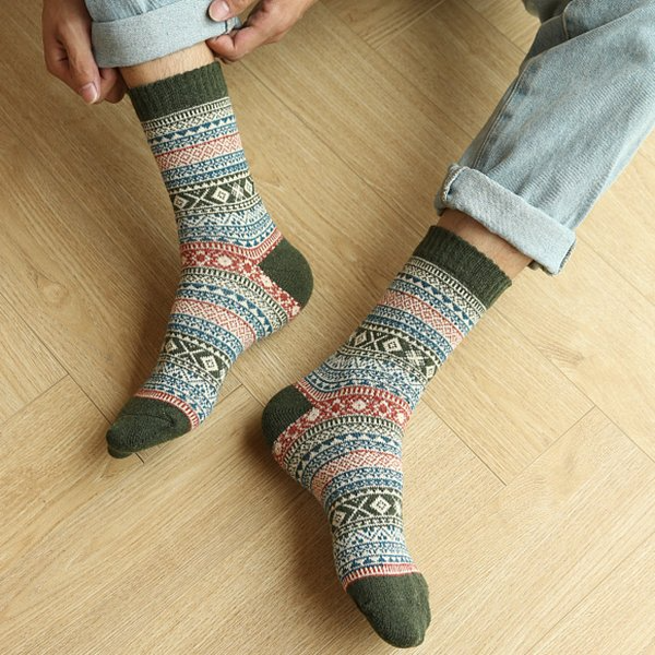 5 Pairs Men's Retro Ethnic Style Woolen Socks