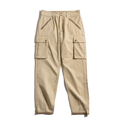 Retro Khaki Military Style Casual Cotton Pockets Pants