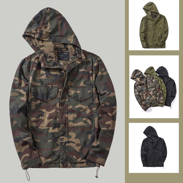 Retro Military Style Casual Hooded Outwears