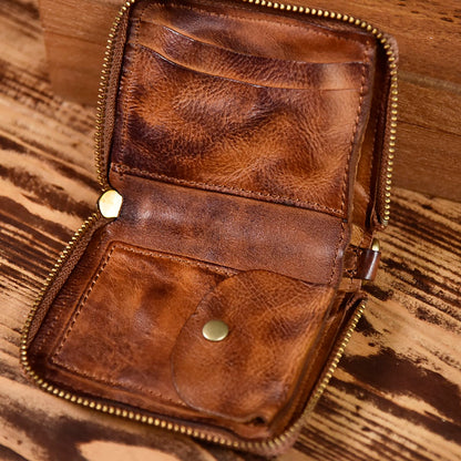 Retro Leather Zipper Short Wallet