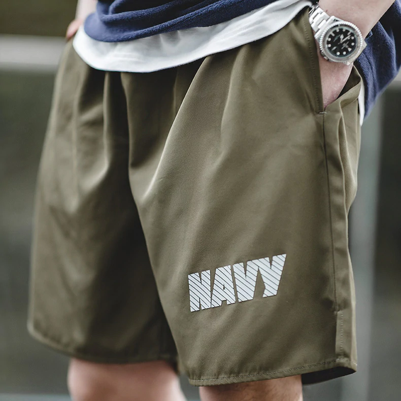 Vintage Navy Elastic Waist Quick-drying Sports Training Shorts