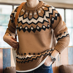 Retro Knitted Fair Isle Sweater in Khaki