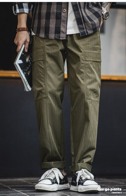 Retro Herringbone Big Pockets Cargo Pants