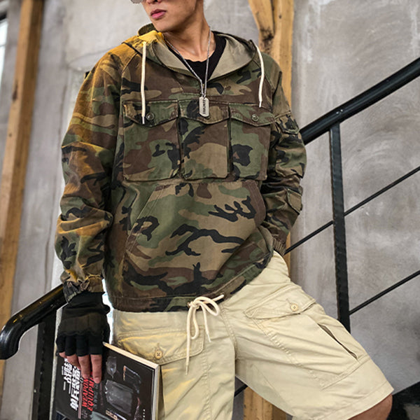 Retro Military Style Camouflage Casual Pullover Hoodies
