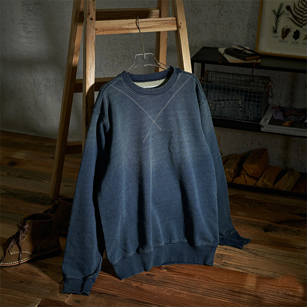 Indigo Dyed Stitches Decoration Sweatshirt