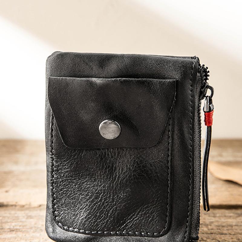 Handmade Genuine Leather Zip Card Holder Wallets