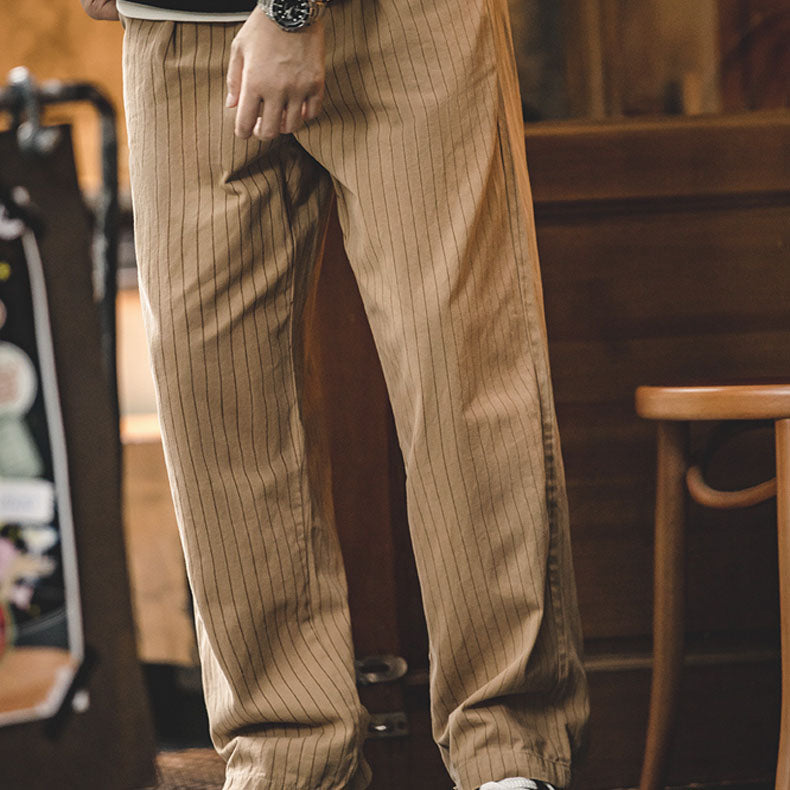 Retro Khaki Striped Casual Pants