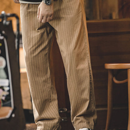 Retro Khaki Striped Casual Pants