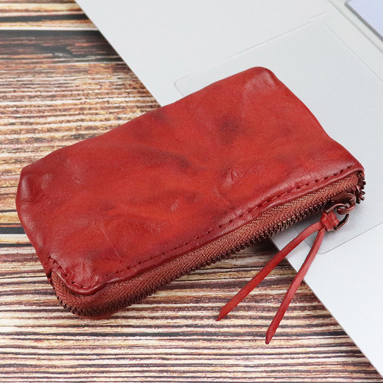 Retro Genuine Leather Short Zip Coin Purse Wallet