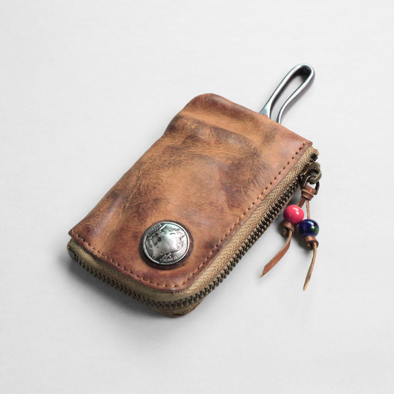 Men's Leather Small Coin Card Holder Car Key Wallet