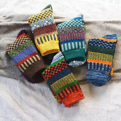 5 Pairs 5Colors Men's Retro Ethnic Style Woolen Socks