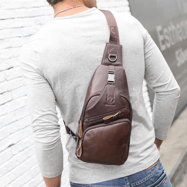 Bullcaptain Genuine Leather Retro Chest Bag Outdoor Leisure Daypack Crossbody Bag