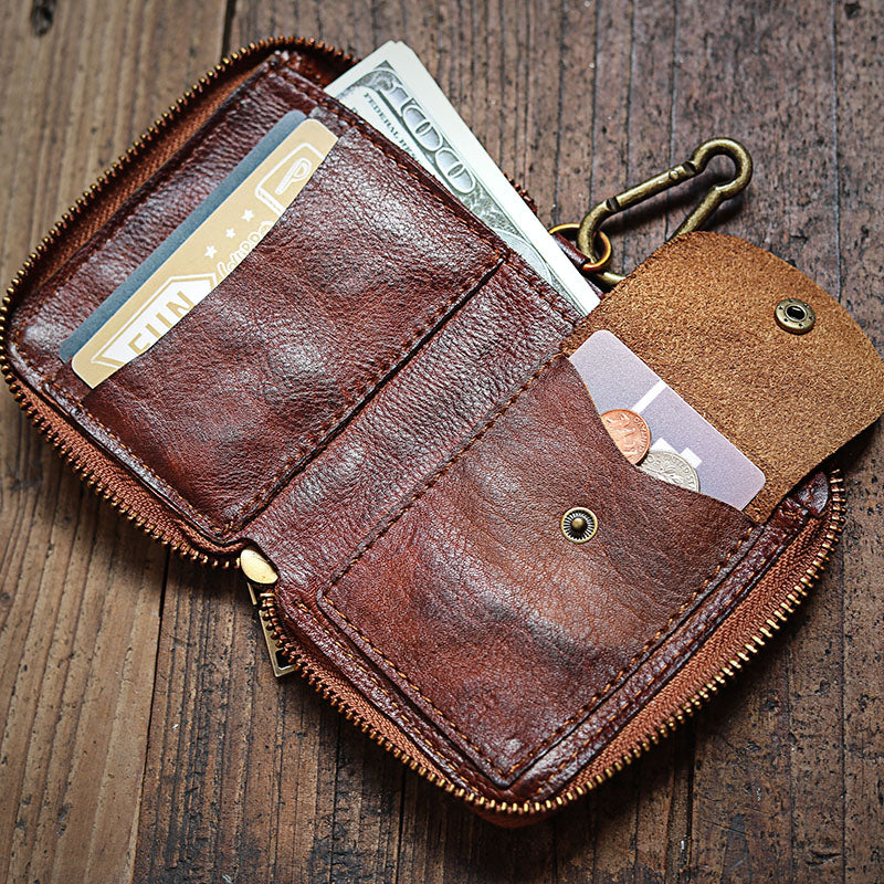 Retro Leather Zipper Short Wallet