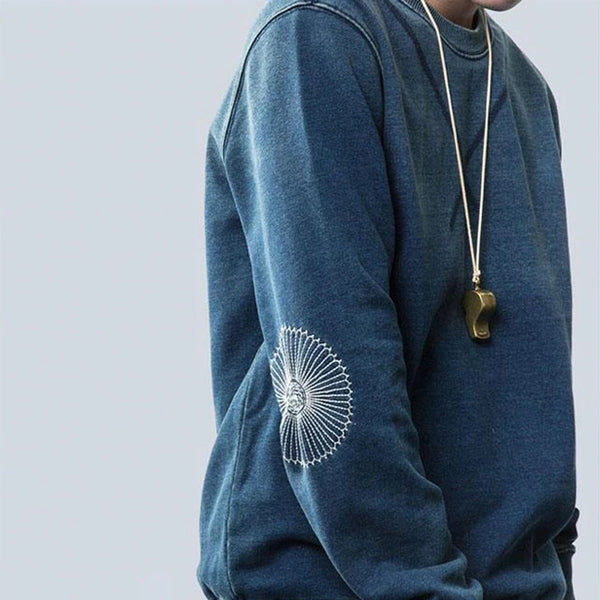 Indigo Dyed Stitches Decoration Sweatshirt