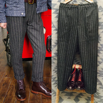 Large Size Retro Casual Stripe Herringbone Wool Pants