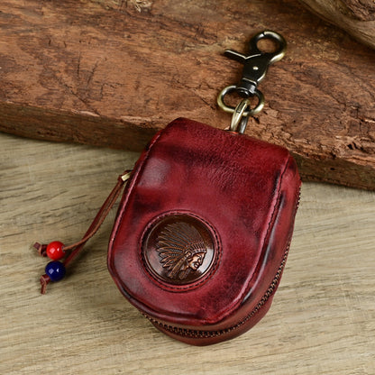 Retro Handmade Leather Zipper Key Bags