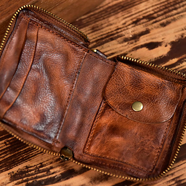 Retro Leather Zipper Short Wallet