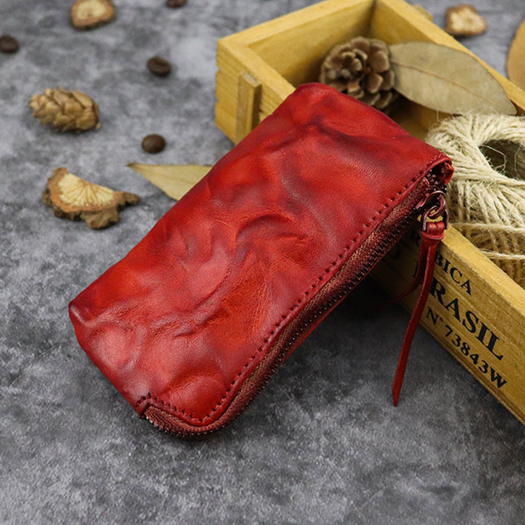 Retro Genuine Leather Short Zip Coin Purse Wallet