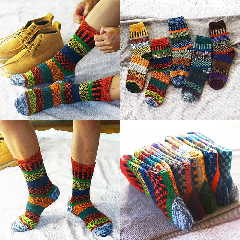 5 Pairs 5Colors Men's Retro Ethnic Style Woolen Socks