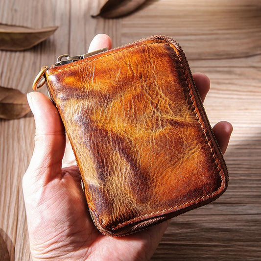 Genuine Leather Retro Zipper Business Casual Wallet