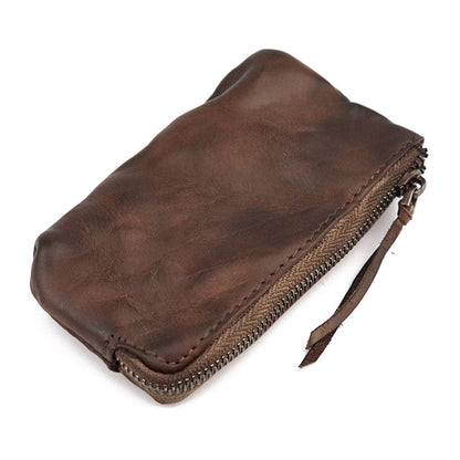 Retro Genuine Leather Short Zip Coin Purse Wallet