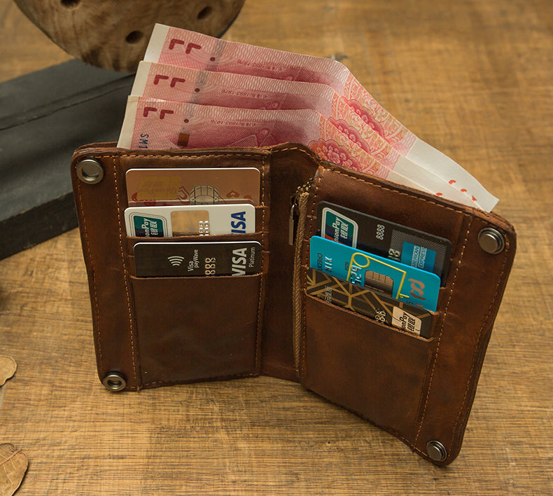 Vintage Style Handmade Genuine Leather Large-capacity Cowhide Wallet Card Holder