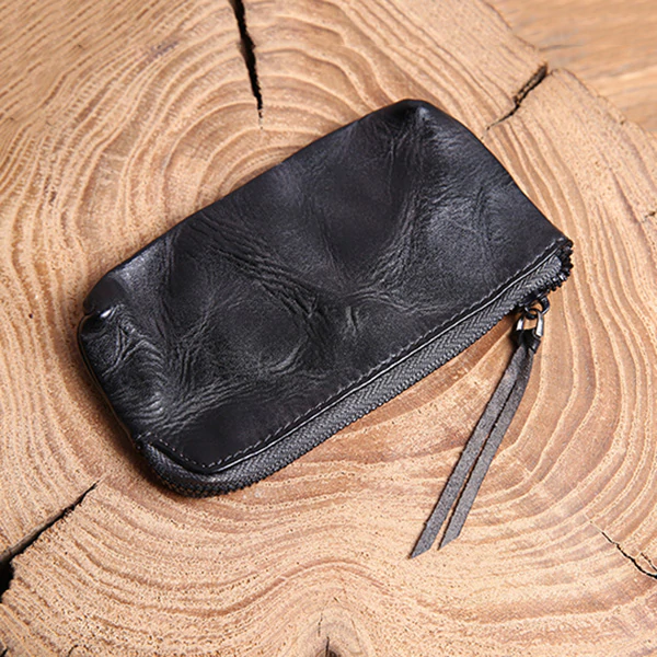 Retro Genuine Leather Short Zip Coin Purse Wallet