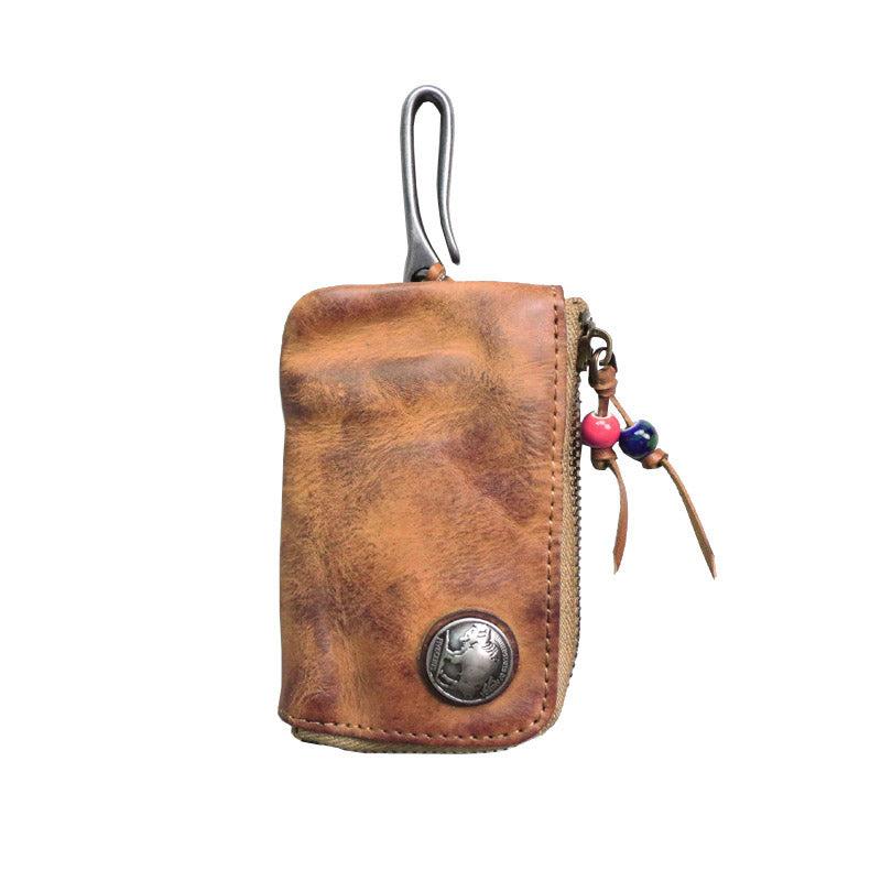 Men's Leather Small Coin Card Holder Car Key Wallet
