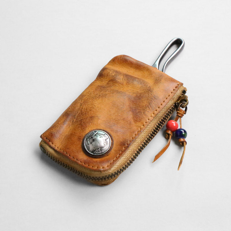 Men's Leather Small Coin Card Holder Car Key Wallet