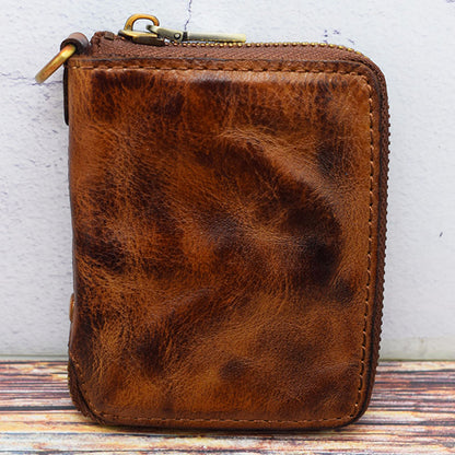 Retro Leather Zipper Short Wallet